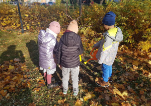 Dzieci podlewają zasadzone drzewko.