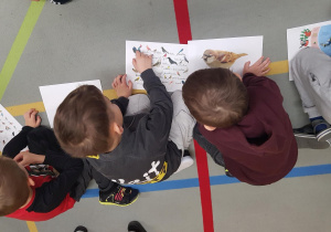 Dzieci uczestniczą w zajęciu edukacyjnym na temat ptaków