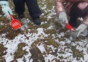Zabawy badawczeze śniegiem w ogrodziec.